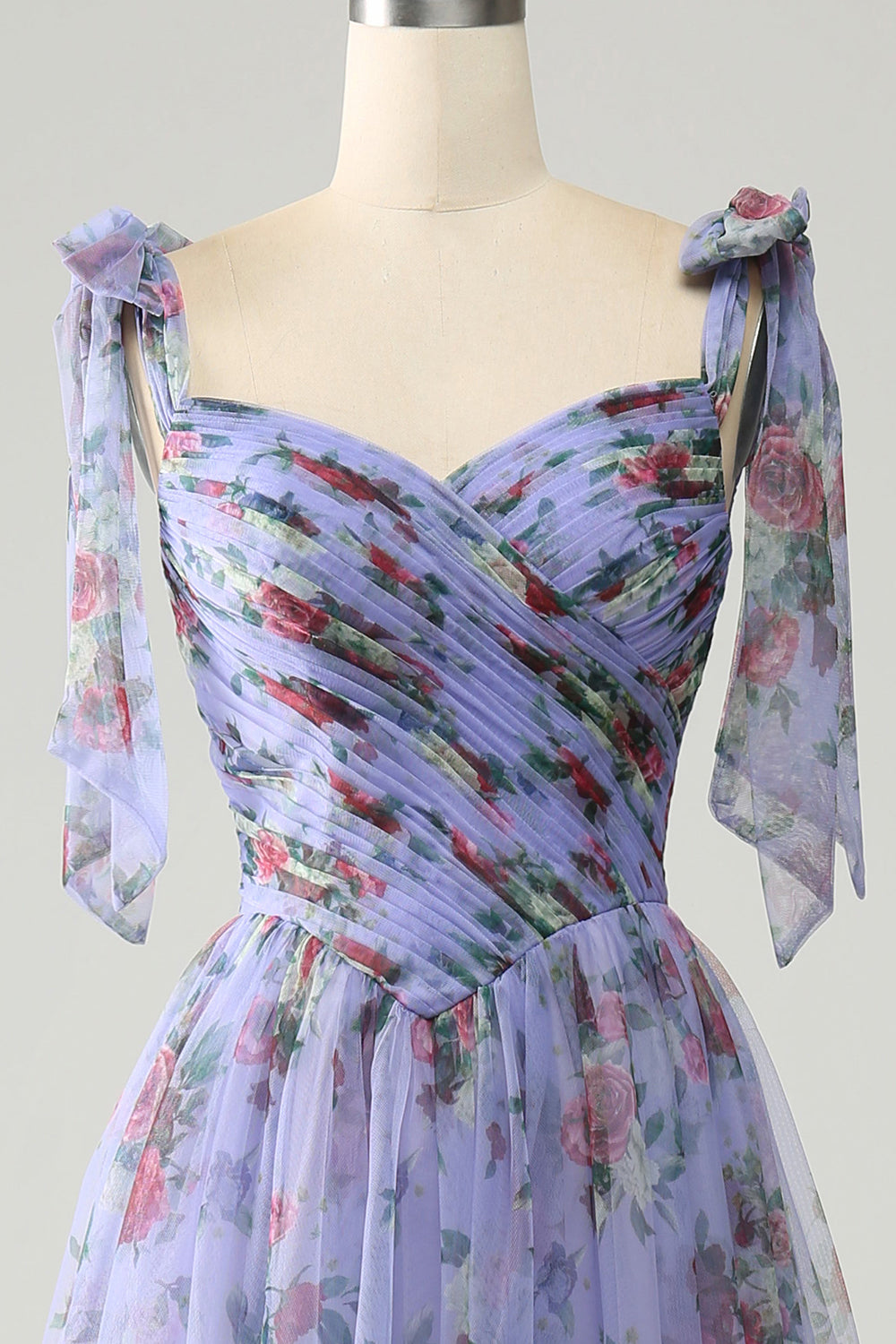 A-Line Blue Printed Adjustable Straps Long Prom Dress