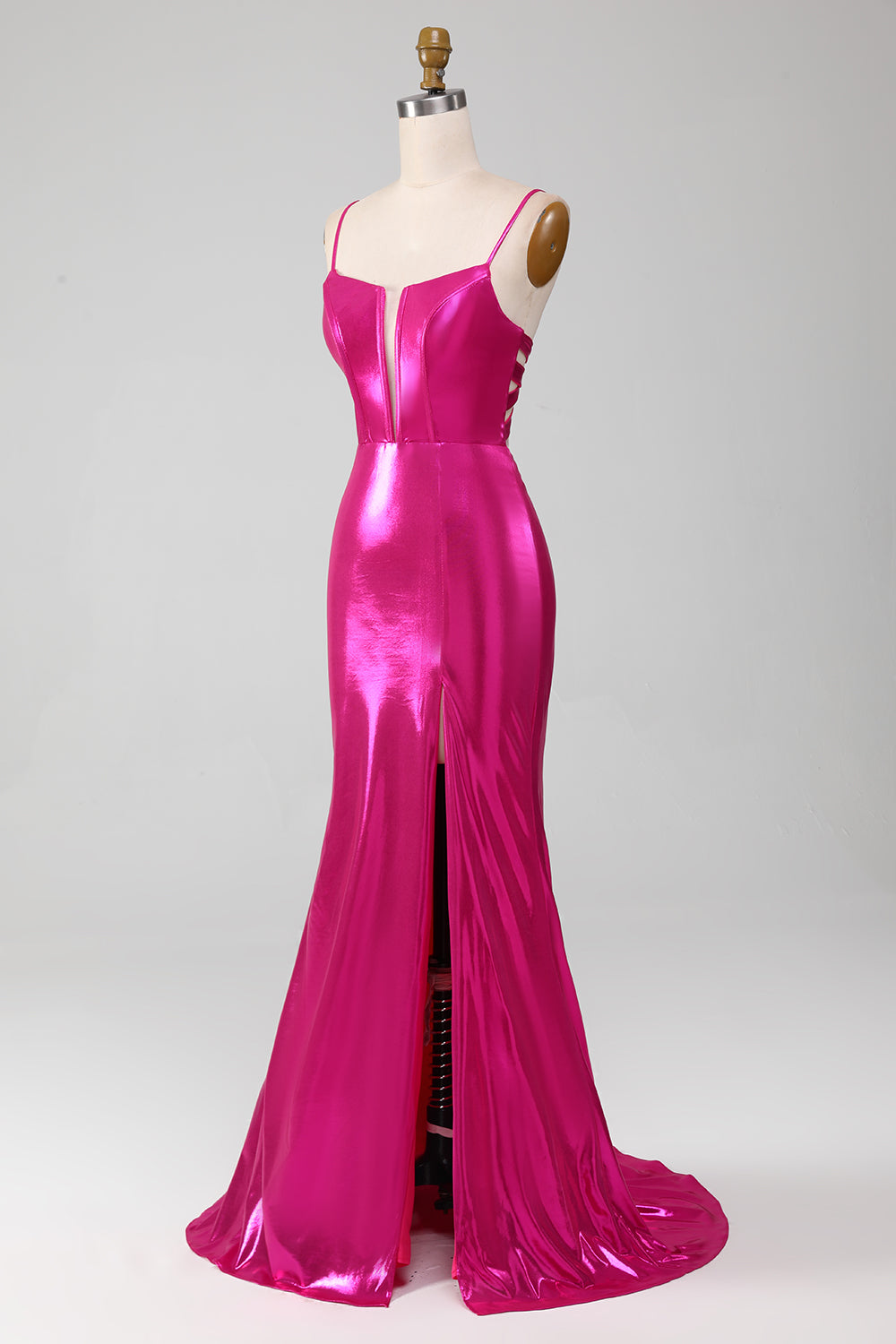 Sparkly Hot Pink Mermaid Simple Prom Dress With Slit