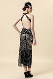 Halter Golden Sequins Flapper Dress with 20s Accessories Set