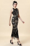 Halter Golden Sequins Flapper Dress with 20s Accessories Set