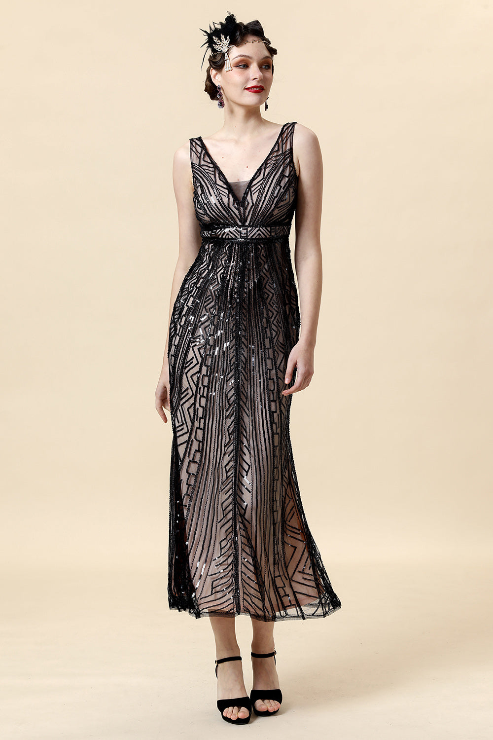Pink Sequins Flapper Dress with 1920s Accessories Set