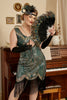 Load image into Gallery viewer, Golden and Green 1920s Plus Size Dress with 20s Accessories Set