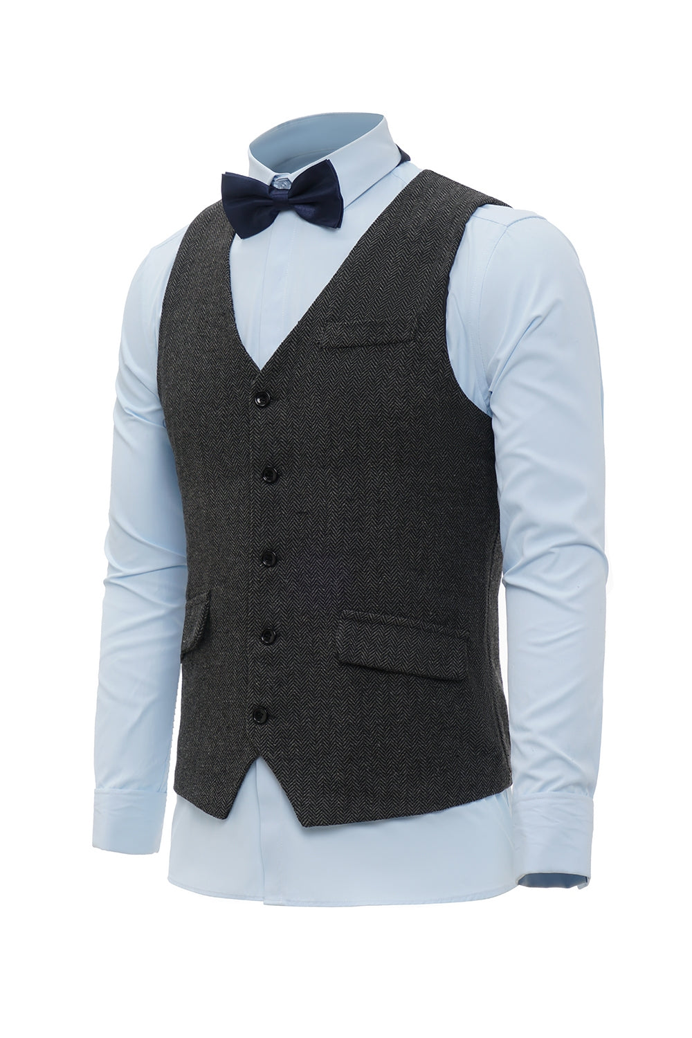 Black Shawl Lapel Men's Vest with 6 Pieces Accessories Set