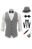 Light Grey Pinstriped Men's Vest with 5 Pieces Accessories Set