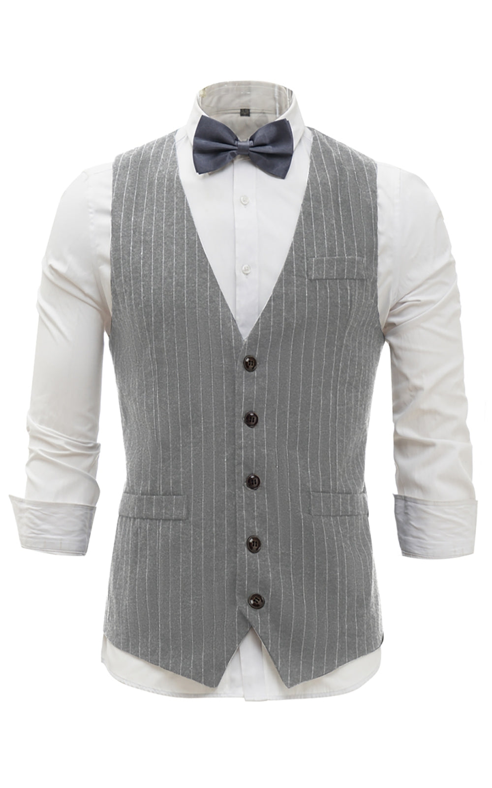 Light Grey Pinstriped Men's Vest with 5 Pieces Accessories Set