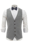 Light Grey Pinstriped Men's Vest with 5 Pieces Accessories Set