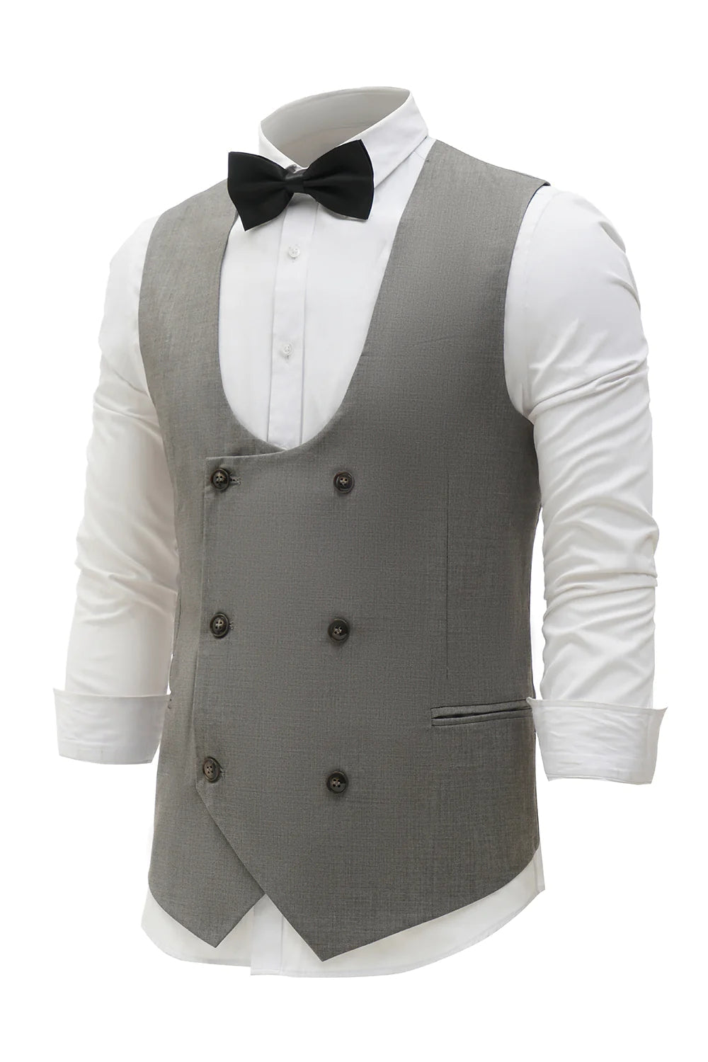 Grey Double Breasted Men's Vest with 7 Pieces Accessories Set