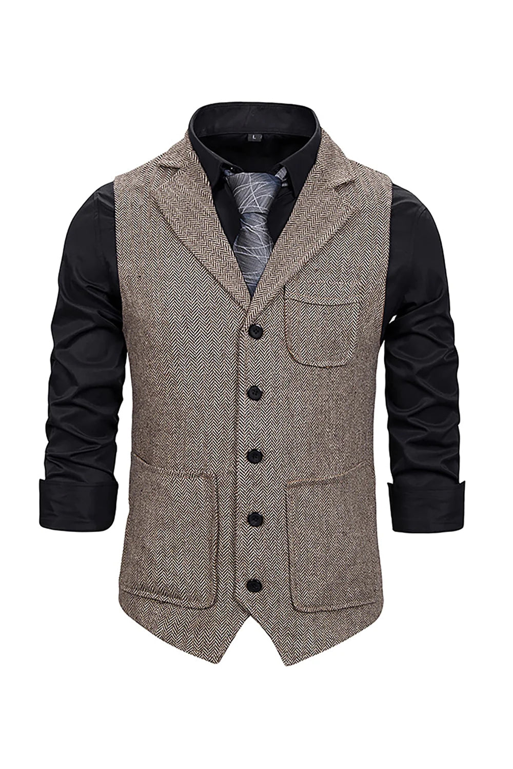 Brown Notched Lapel Men's Vest with 5 Pieces Accessories Set