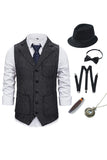 Dark Grey Notched Lapel Men's Vest with 5 Pieces Accessories Set