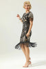 Load image into Gallery viewer, Black Sequins Fringed Cap Sleeves 1920s Dress with Accessories Set