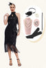 Load image into Gallery viewer, Sparkly Black Round Neck Sequins Fringed 1920s Dress with Accessories Set
