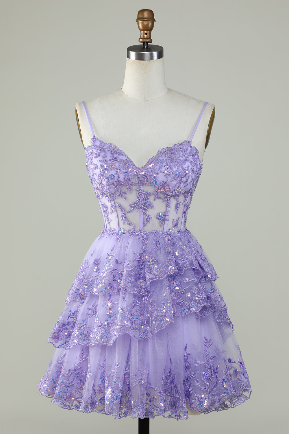Zapaka Women Purple Graduation Dress Spaghetti Straps Sparkly Corset Short Party Dress