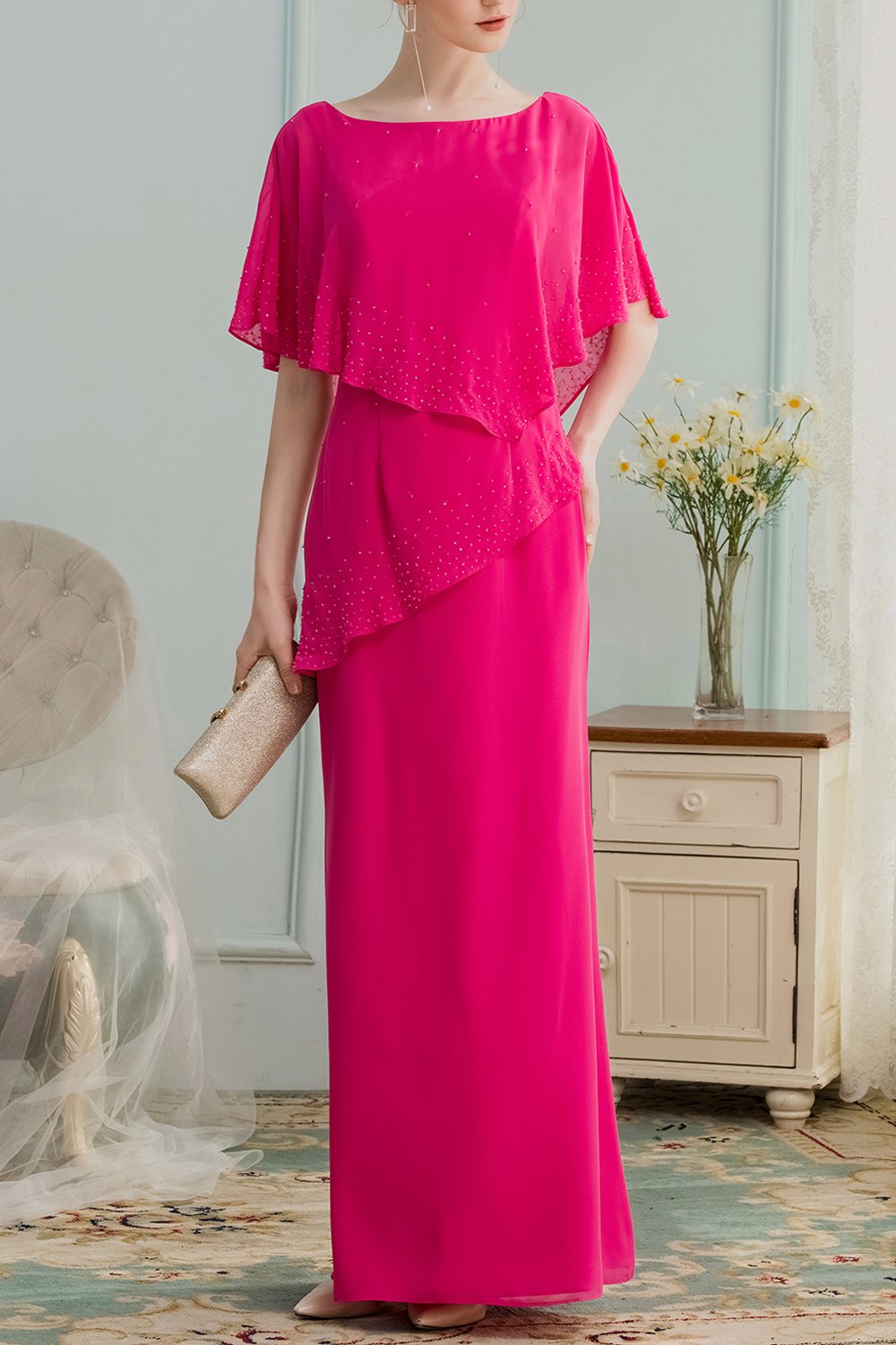 A-Line Long Chiffon Bridesmaid Dress With Beading