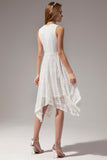 Asymmetrical White V-neck Lace Dress