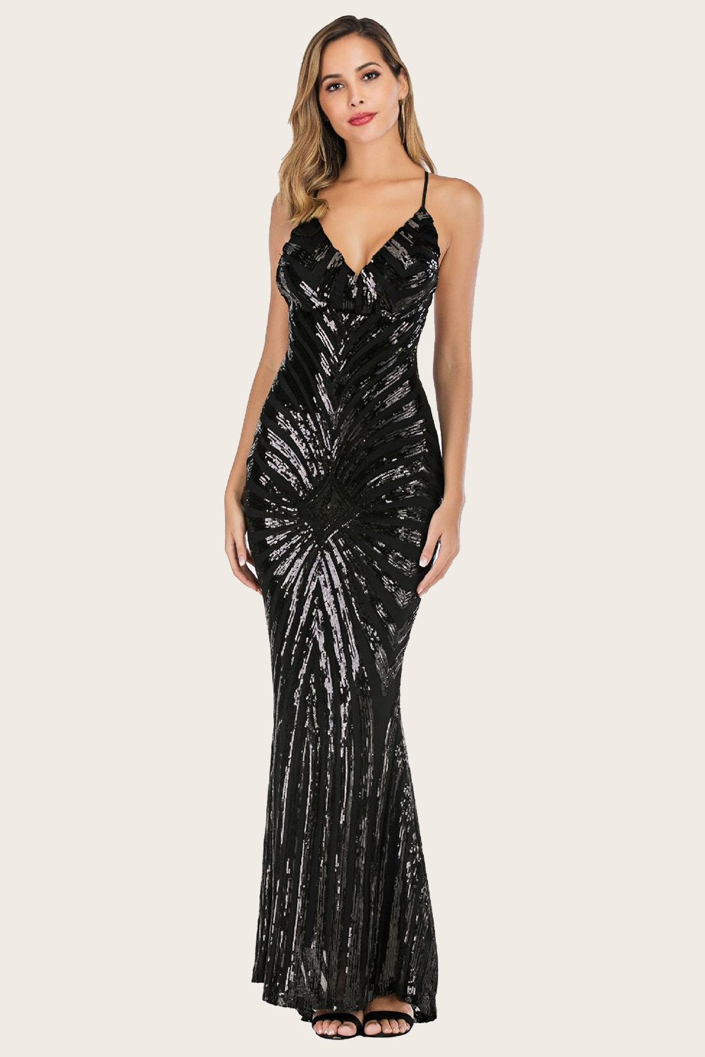 Black Mermaid Sequin Long Prom Dress