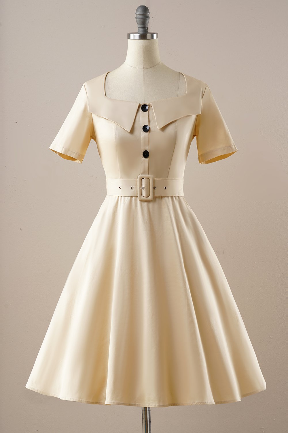 Vintage Apricot Square Neck 1950s Dress
