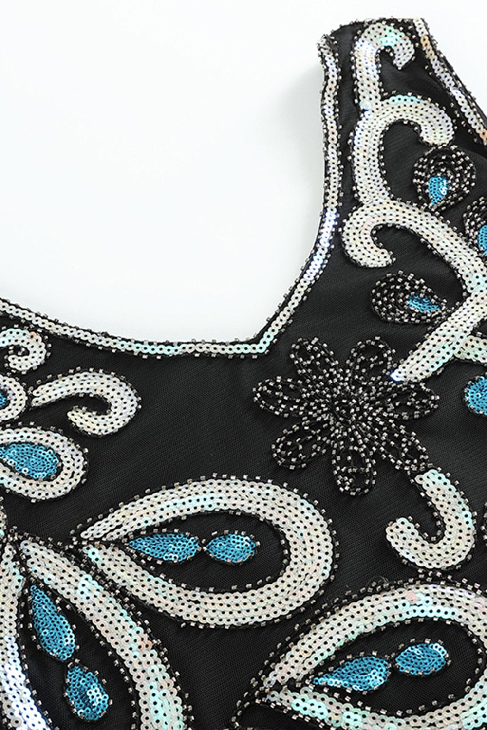 Black Blue Asymmetrical V Neck 1920s Flapper Dress