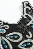 Black Blue Asymmetrical V Neck 1920s Flapper Dress