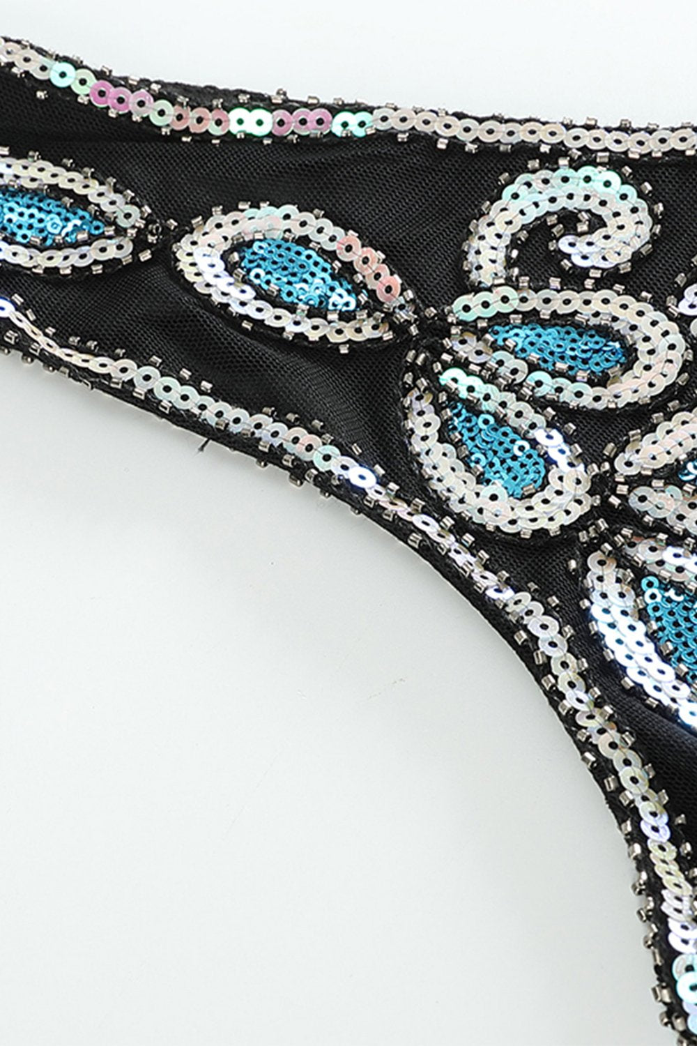 Black Blue Asymmetrical V Neck 1920s Flapper Dress