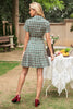 Load image into Gallery viewer, V Neck Grid Grey Vintage Dress with Short Sleeves