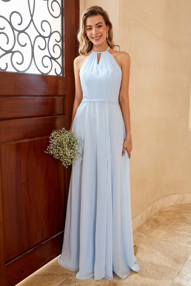 Zapaka Women Bridesmaid Dress Sky Blue Open Back Chiffon Wedding Party  Dress with Slit – Zapaka CA