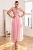 Gorgeous A Line Strapless Pink Prom Dress with Appliques