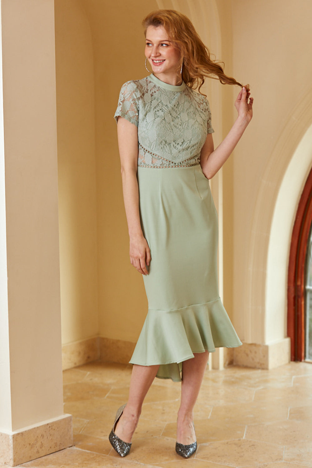 Pink Lace Bodycon 1960s Dress