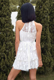 A Line Halter White Lace Graduation Dress
