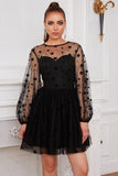 Long Sleeves Tulle Little Black Dress