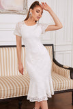 Sheath Jewel White Lace Party Dress