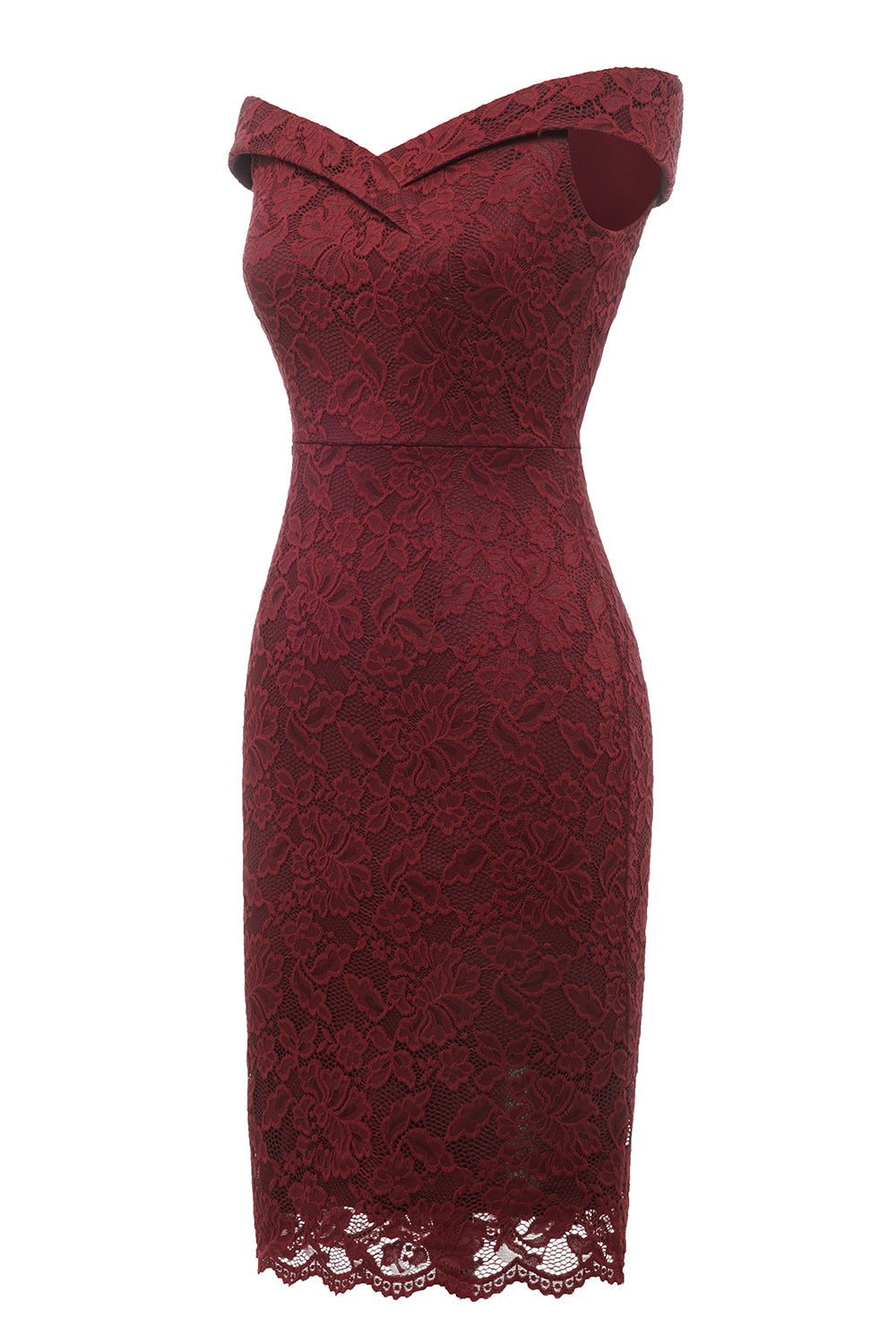 Sheath Off the Shoulder Burgundy Lace Dress