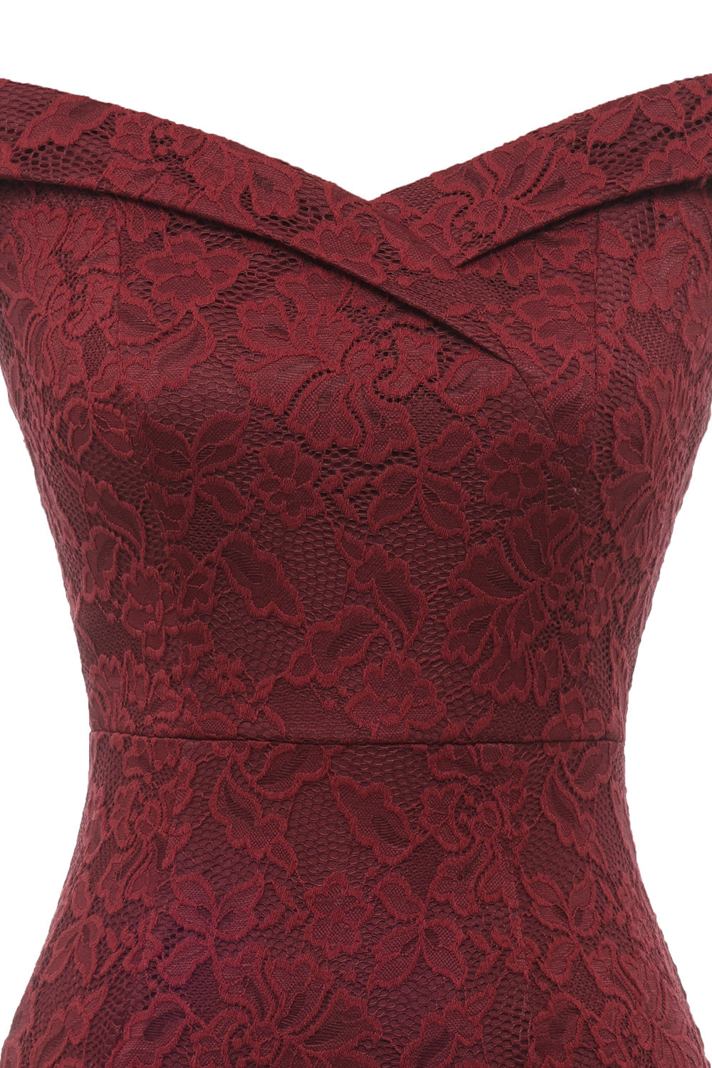 Sheath Off the Shoulder Burgundy Lace Dress