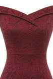 Sheath Off the Shoulder Burgundy Lace Dress