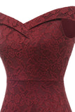 Sheath Off the Shoulder Burgundy Lace Dress