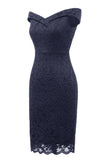 Sheath Off the Shoulder Burgundy Lace Dress