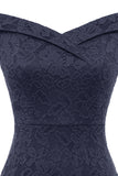 Sheath Off the Shoulder Burgundy Lace Dress