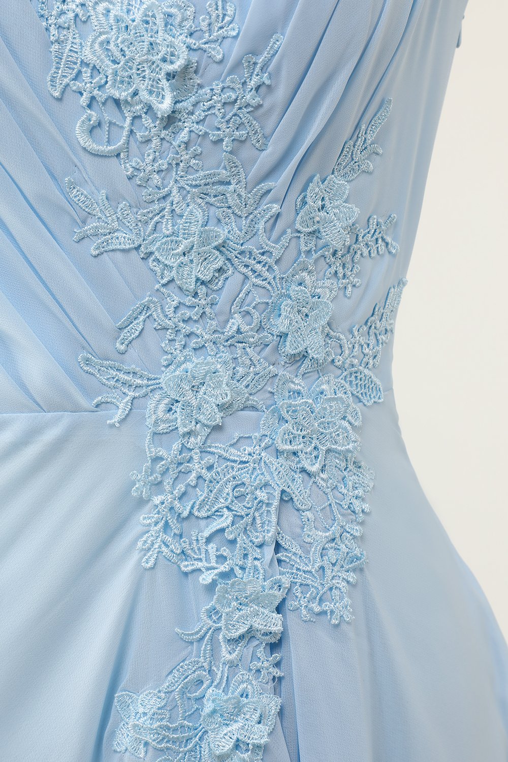 V-neck Blue Bridesmaid Dress with Ruffle