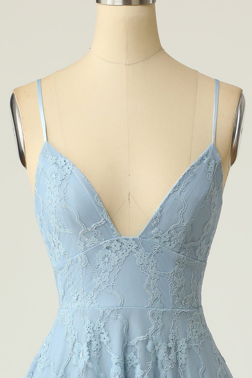 Spaghetti Straps Lace Blue Graduation Dress