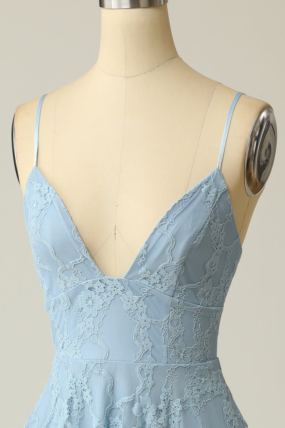 Spaghetti Straps Lace Blue Graduation Dress