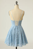 Spaghetti Straps Lace Blue Graduation Dress