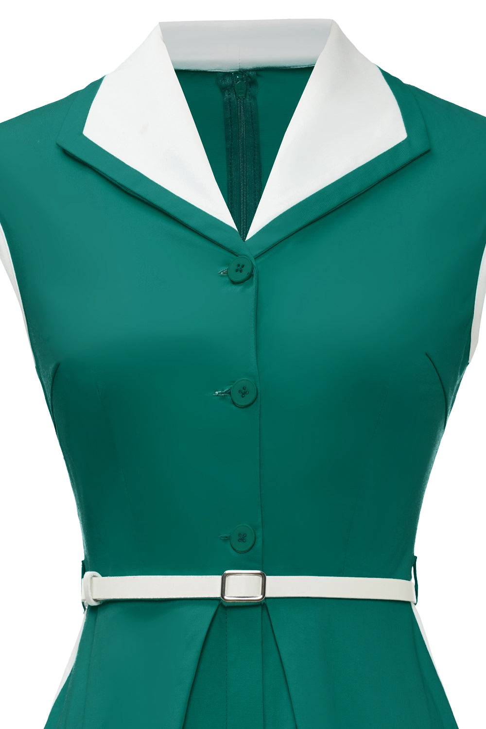 Lapel Neck Green Swing 1950s Dress with Belt