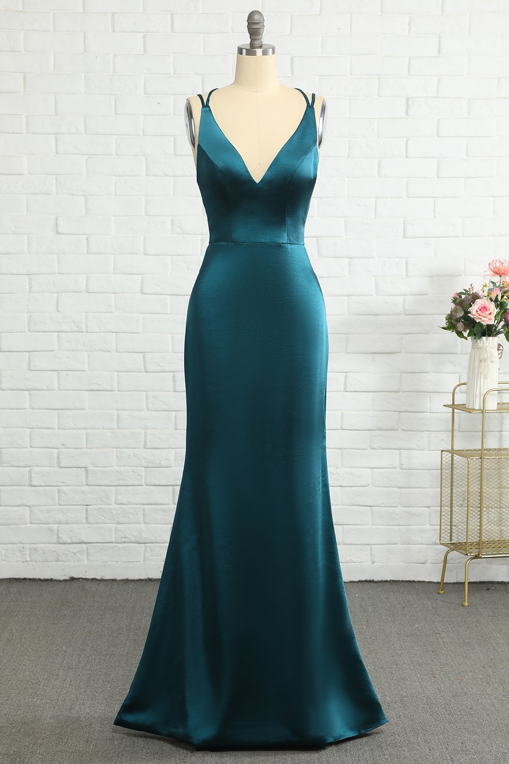 Peacock Blue Mermaid Backless Long Bridesmaid Dress
