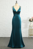 Peacock Blue Mermaid Backless Long Bridesmaid Dress