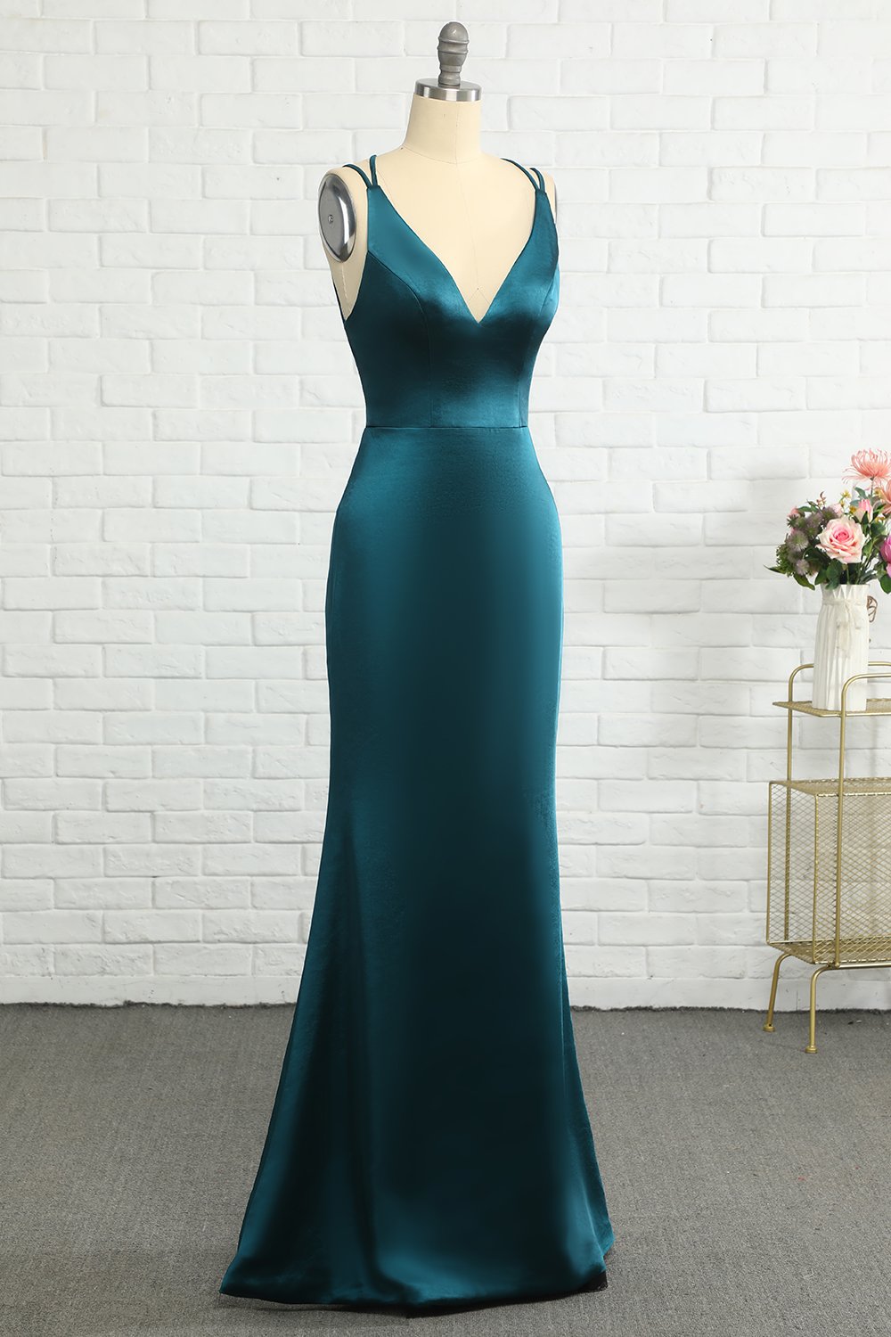 Peacock Blue Mermaid Backless Long Bridesmaid Dress