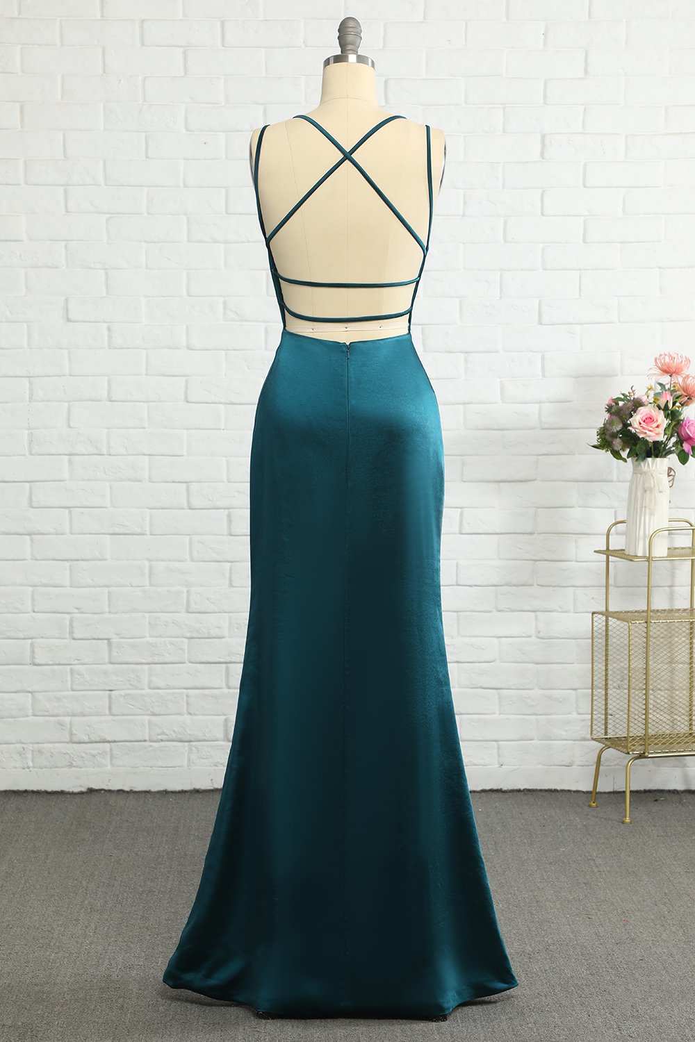Peacock Blue Mermaid Backless Long Bridesmaid Dress