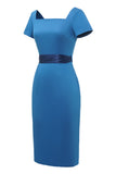 Blue 1960s Bodycon Dress wth Bowknot