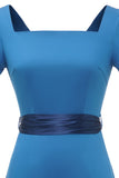 Blue 1960s Bodycon Dress wth Bowknot