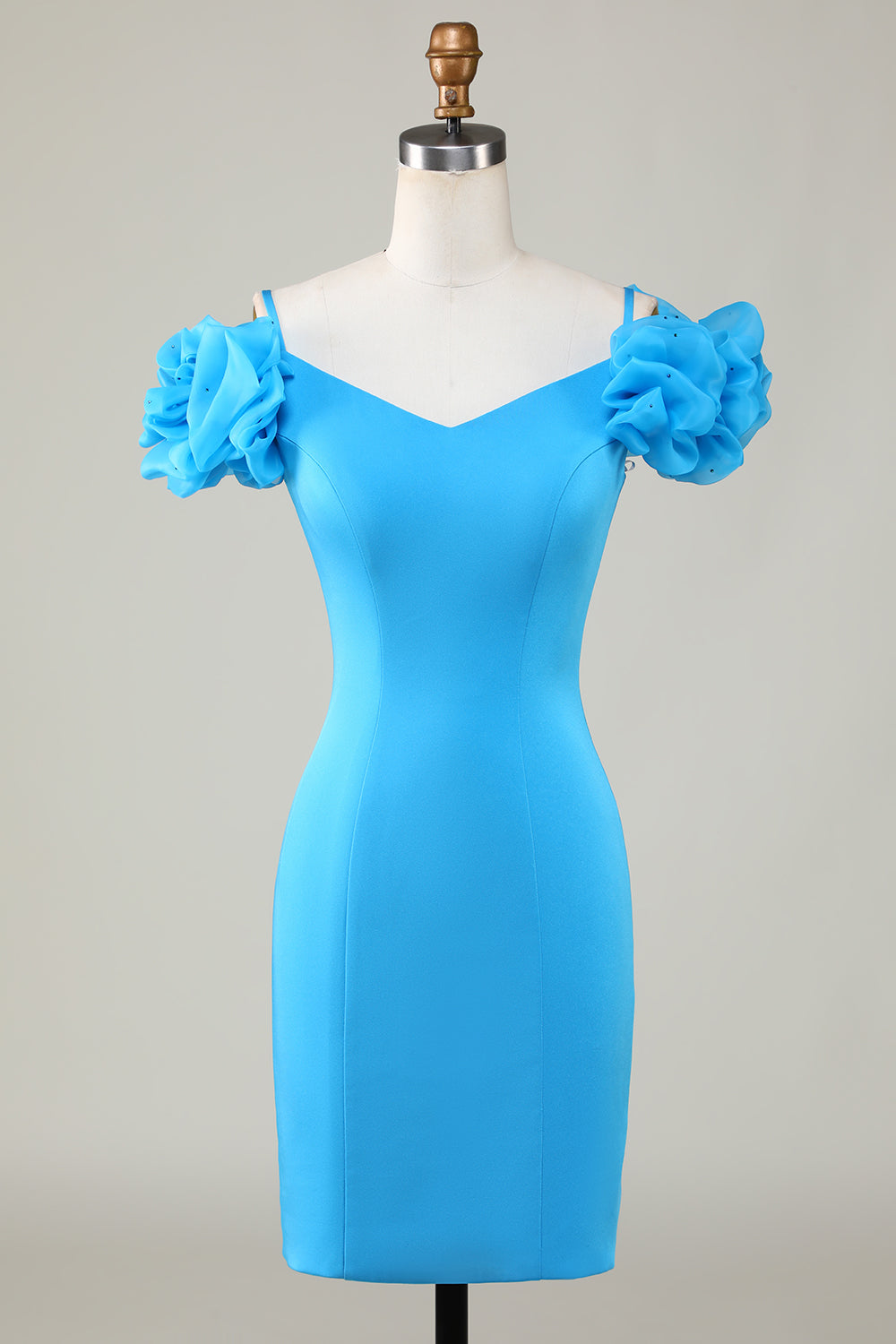 Bodycon Off the Shoulder Blue Short Graduation Dress with Ruffles