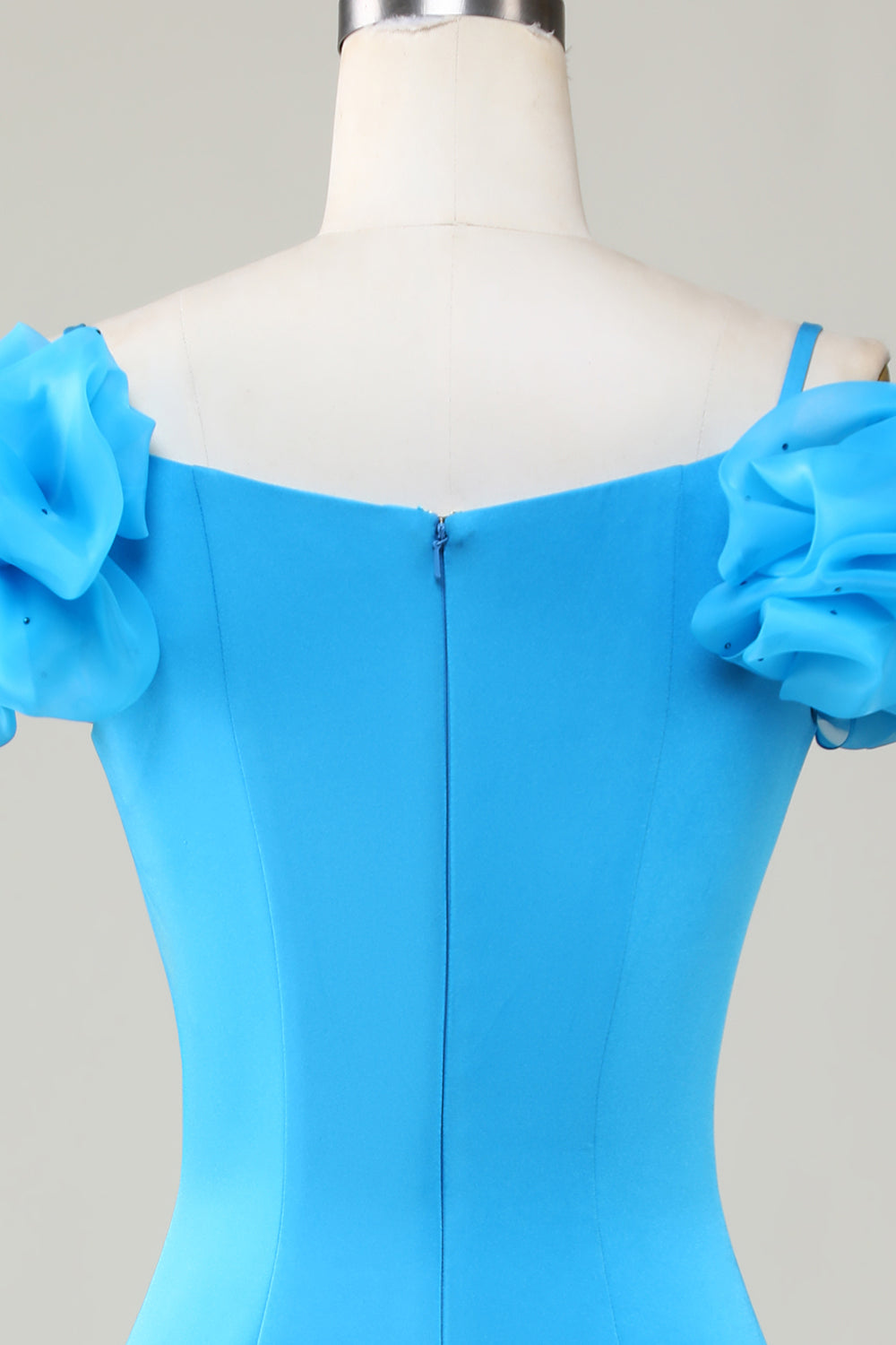 Bodycon Off the Shoulder Blue Short Graduation Dress with Ruffles