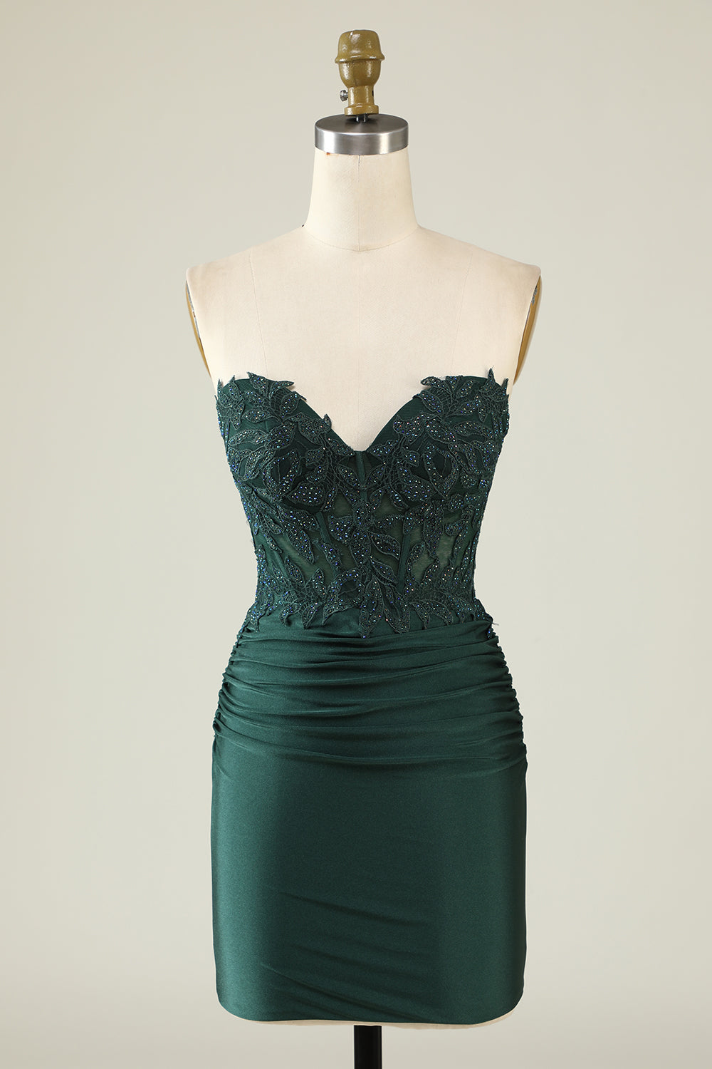 Trendy Strapless Dark Green Short Graduation Dress with Beading